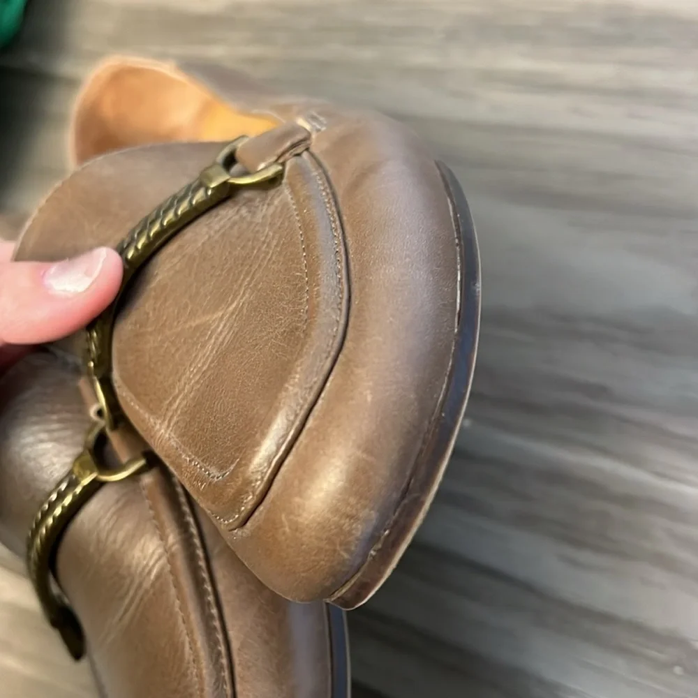 PATRICIA NASH FIA TAUPE LEATHER HORSE BIT LOAFERS 6